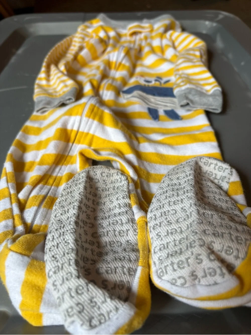 Carter's Yellow & White Striped Whale Footed Pajamas